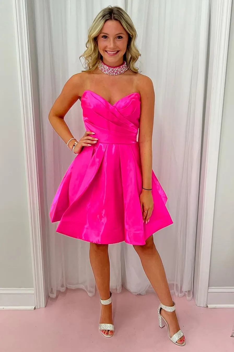 Indira | Hot Pink Strapless A-Line Short Homecoming Dress sold by KissProm