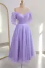 Prima | Shiny Tulle Off the Shoulder Light Blue Tea Length Prom Dress sold by KissProm