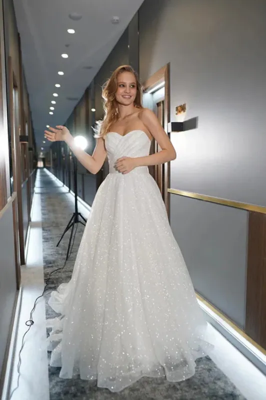Kendall | A Line Sweetheart Sparkly Bohemian Wedding Dress Bridal Gown sold by KissProm