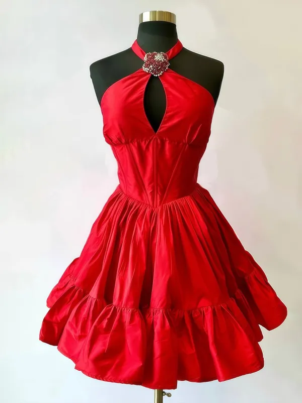 Lys | Red - Halter A Line Ruffled Short Homecoming Dress With Beading sold by KissProm