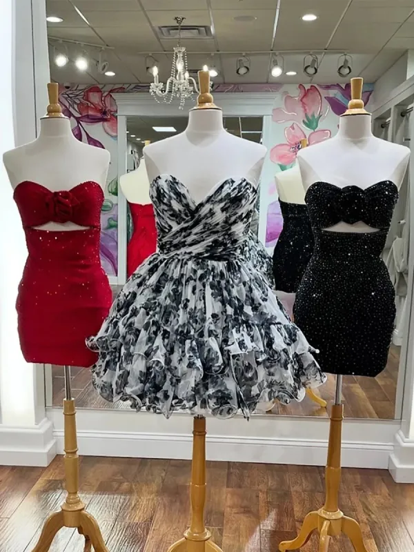 Tavora | Red - Strapless Bodycon Beaded Cut Out Short Homecoming Dress sold by KissProm