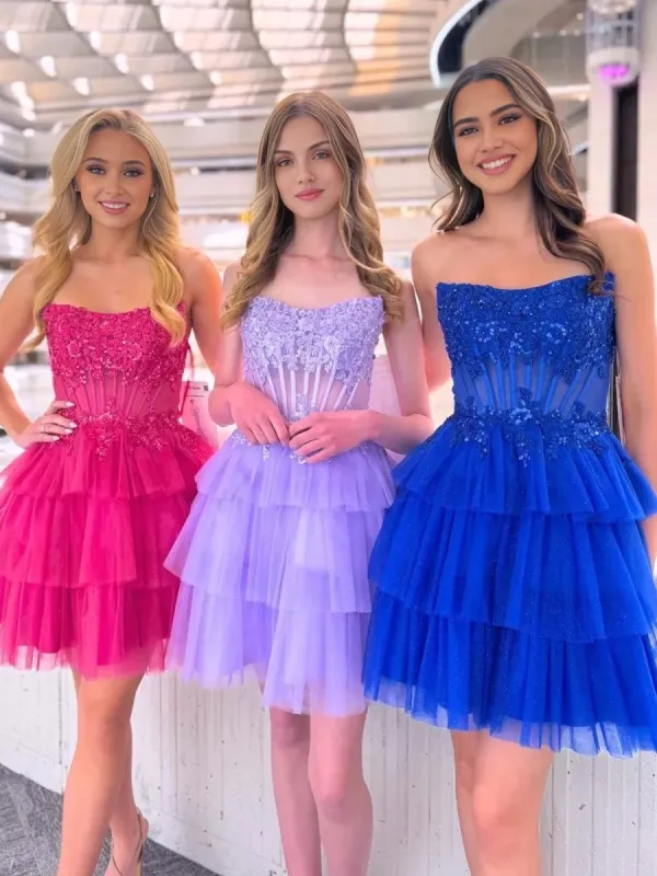 Galadriel | Royal Blue - Strapless A Line Tulle Homecoming Dress With Appliques sold by KissProm