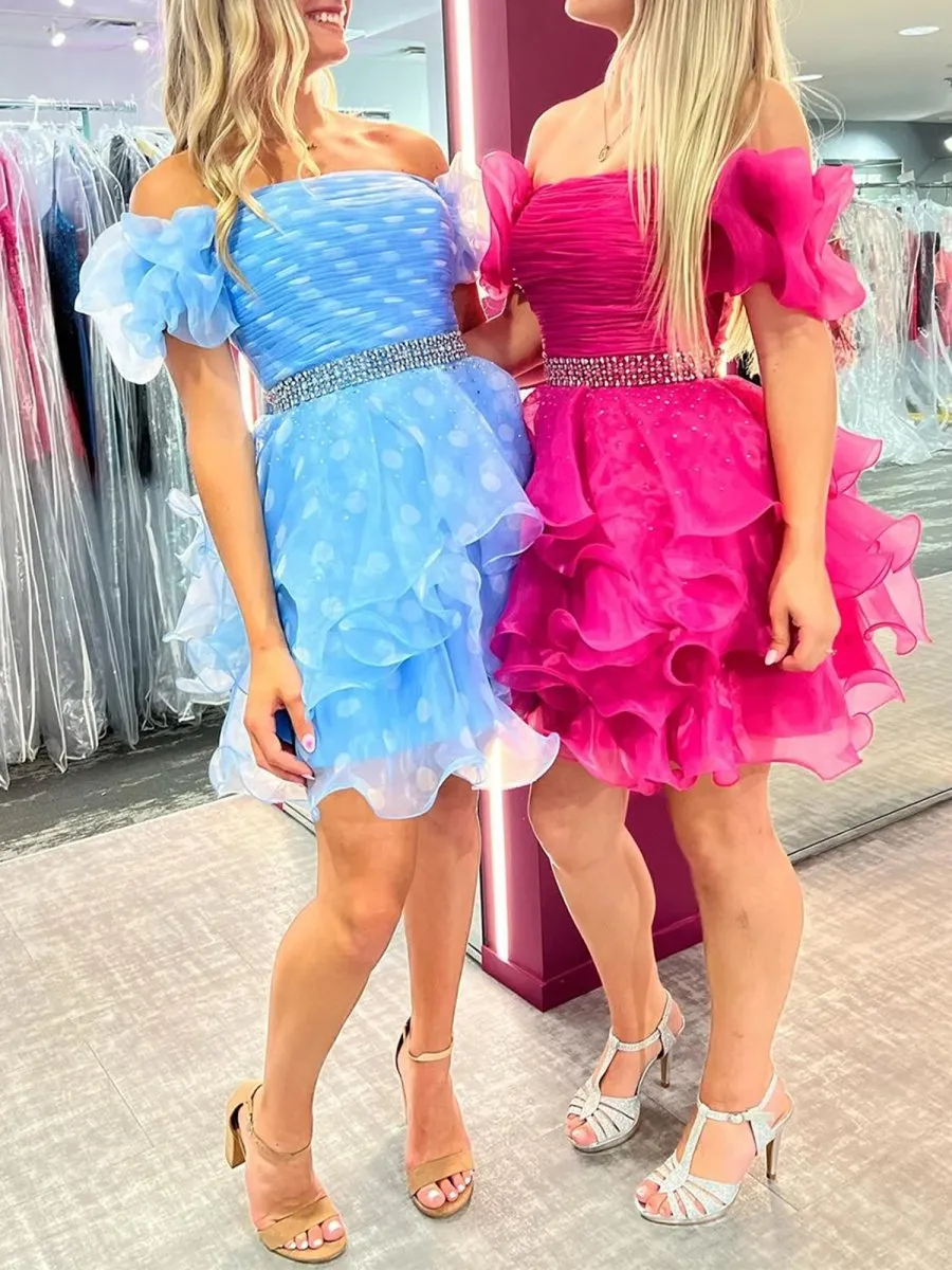 Blue - Off The Shoulder A Line Tulle Short Homecoming Dress With Beading sold by KissProm product image thumbnail 2