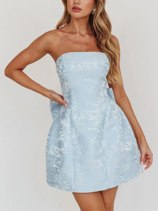 Vanille | Sky Blue - Strapless Satin A Line Homecoming Dress With Bowknot sold by KissProm