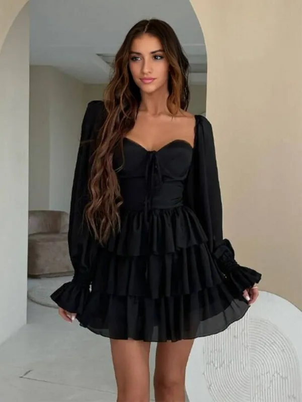Capucine | Black - A Line Off the Shoulder Satin Ruffles Homecoming Dresses sold by KissProm