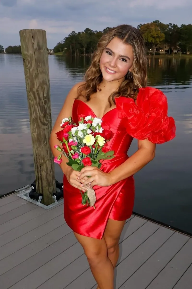 Earla | Red - Bodycon One Shoulder Ruched Corset Short Homecoming Dresses sold by KissProm