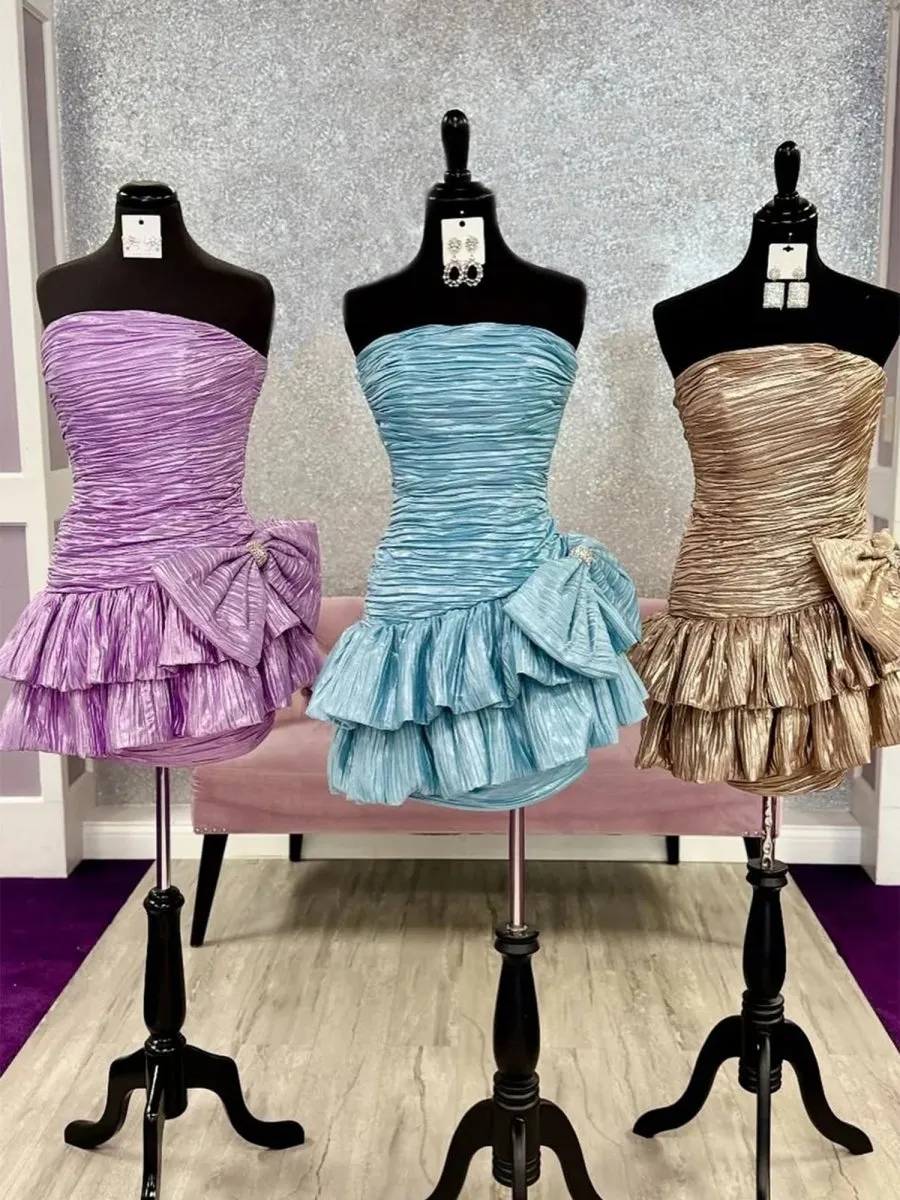 Brinelle | Gold -  A Line Strapless Pleats Short Homecoming Dress with Bow sold by KissProm