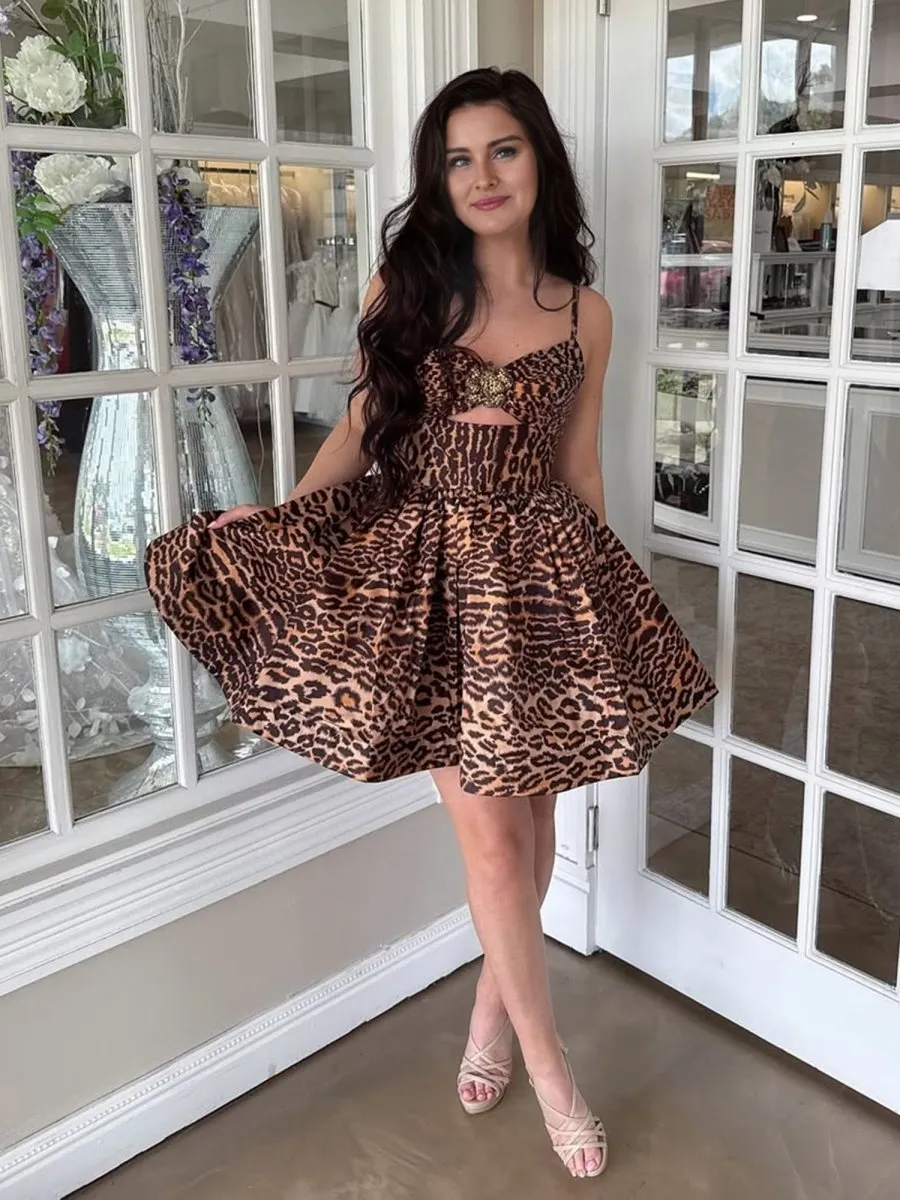 Saela | Leopard - A Line Spaghetti Straps Satin Short Homecoming Dress With Beadings sold by KissProm product image thumbnail 5