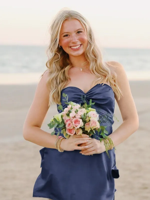 Talyra | Navy Blue - Strapless A Line Short Homecoming & Cocktail Dresses With Keyhole sold by KissProm