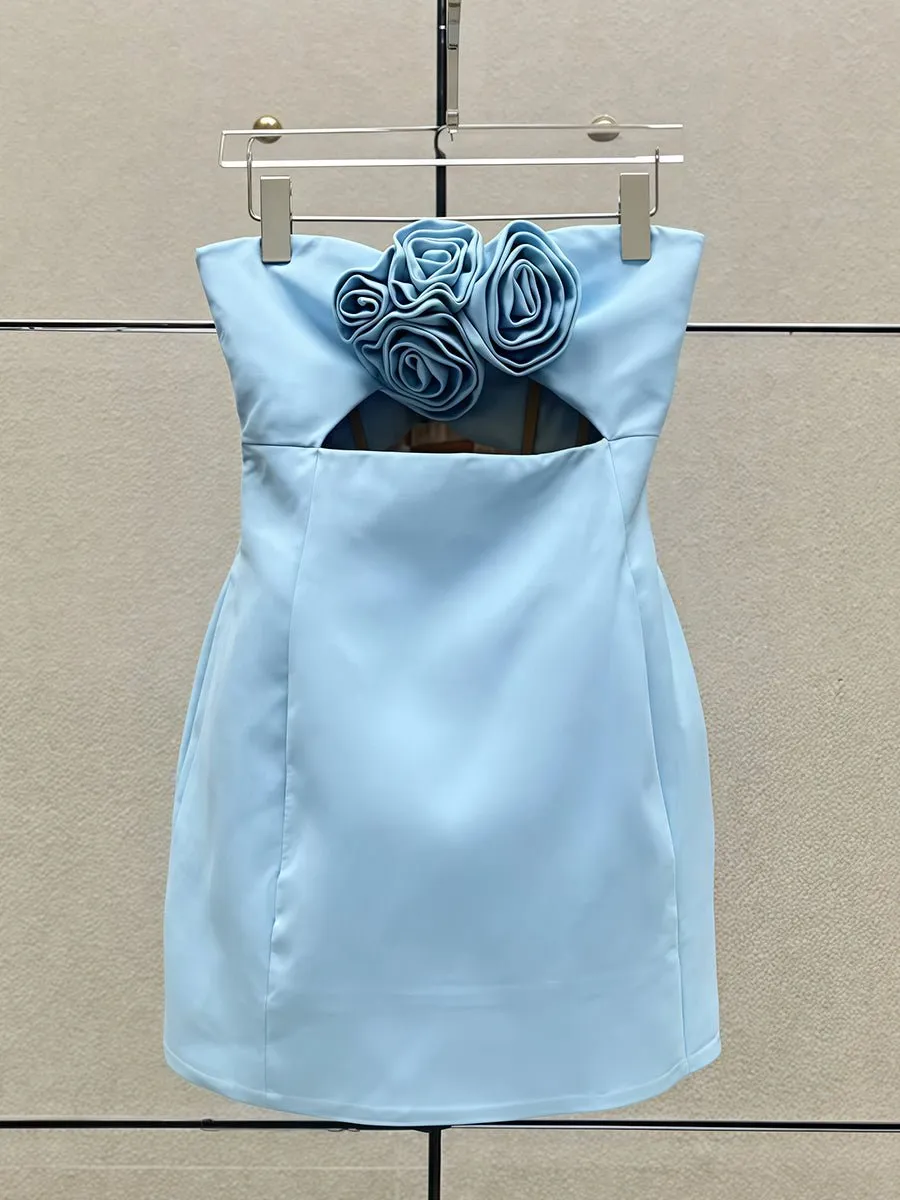 Kaida | Sky Blue - Sheath Strapless Flowers Cutout Short Homecoming Dresses sold by KissProm product image thumbnail 5