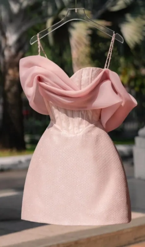 Tanith | Pink - A Line Off The Shoulder Corset Short Homecoming Dresses sold by KissProm