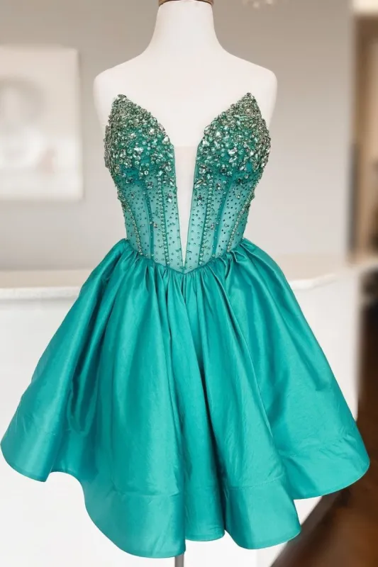Cibrina | Green - V Neck A-line Short Homecoming Dress With Beadings sold by KissProm