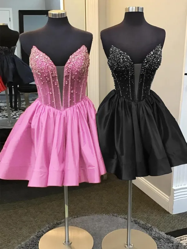 Cibrina |  Black - V Neck A-line Short Homecoming Dress With Beadings sold by KissProm