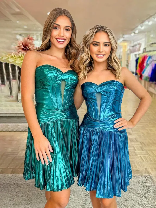 Mikayla | Peacock - A Line Sweetheart Cutout Metallic Short Homecoming Dresses sold by KissProm