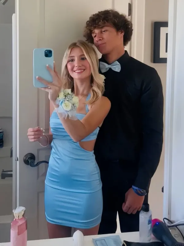 Mariangel | Sky Blue - Straps Cutout Tight Short Homecoming Dress sold by KissProm