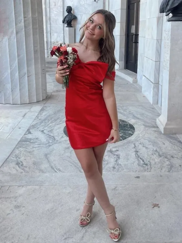Juletta | Red - Off The Shoulder Short Homecoming Dress With Bow sold by KissProm