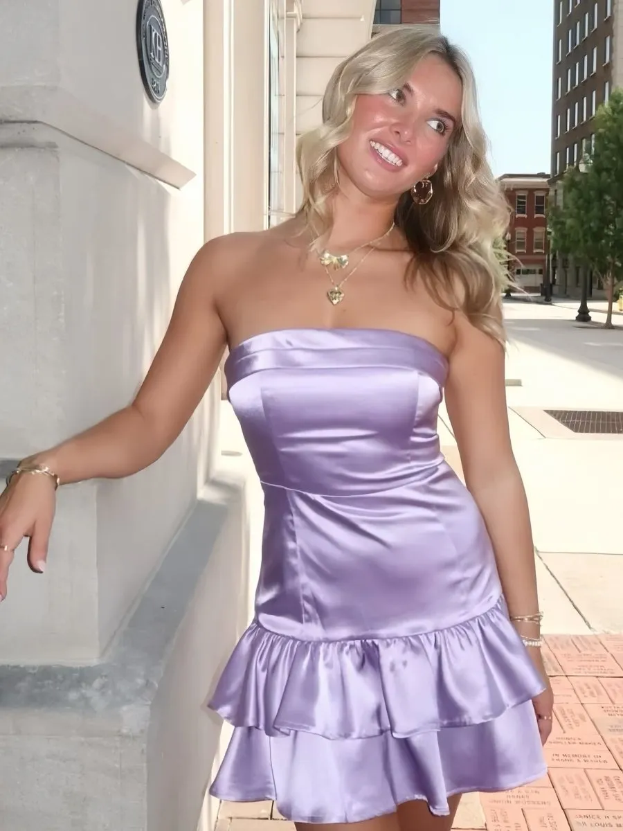Lavender - Strapless A-line Ruffle Short Homecoming Dress sold by KissProm