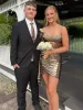 Norabel | Brown - Strapless Bodycon Short Homecoming Dresses With Beading sold by KissProm
