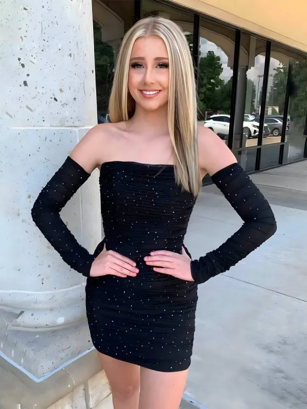 Aelred | Black - Bodycon Strapless Satin Homecoming Dresses With Beading sold by KissProm