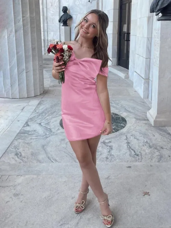 Juletta | Pink - Off The Shoulder Short Homecoming Dress With Bow sold by KissProm
