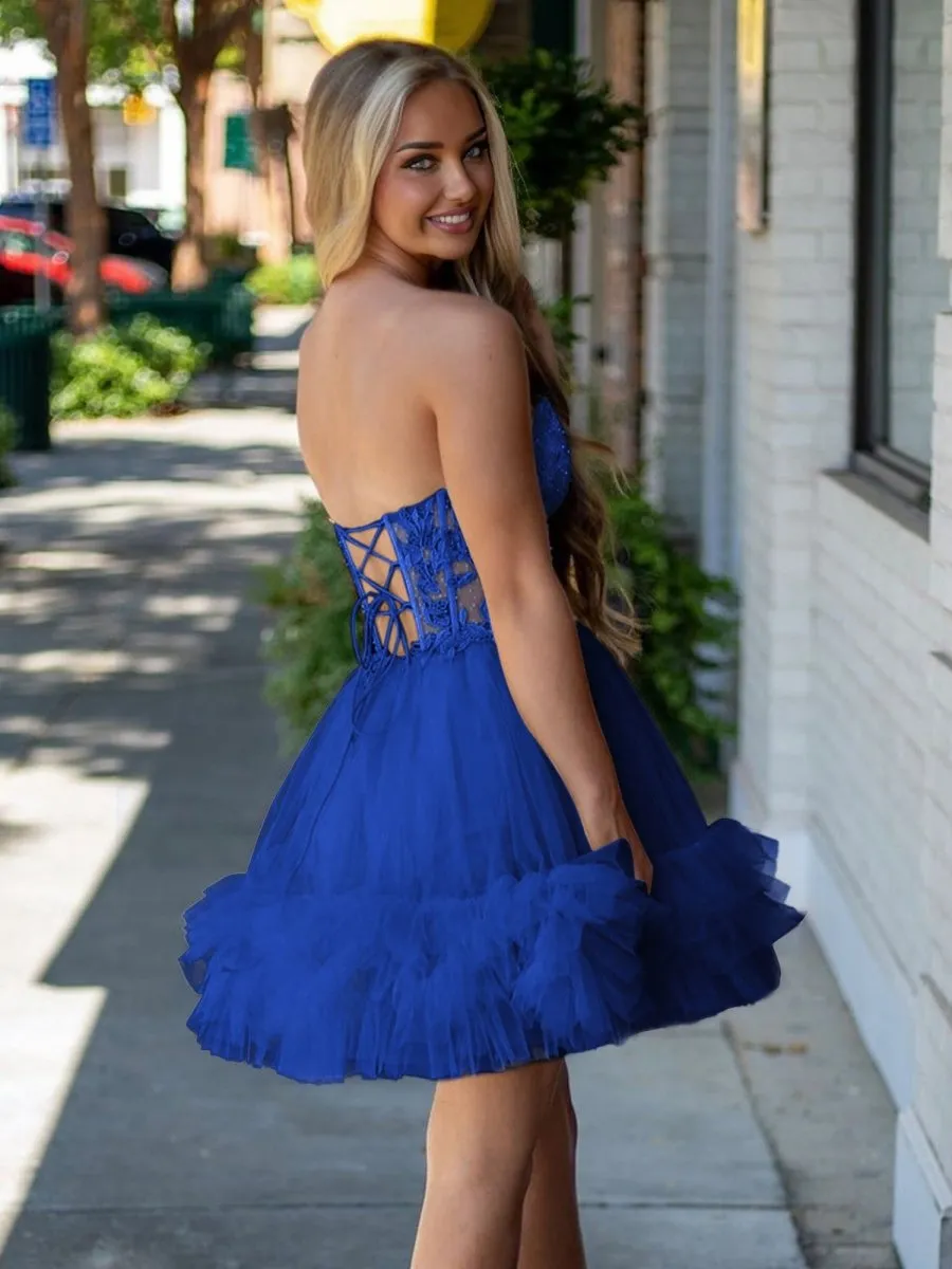 Oakeson | Royal Blue - A-Line Sweetheart Ruffle Tulle Homecoming Dress With Appliques sold by KissProm product image thumbnail 2