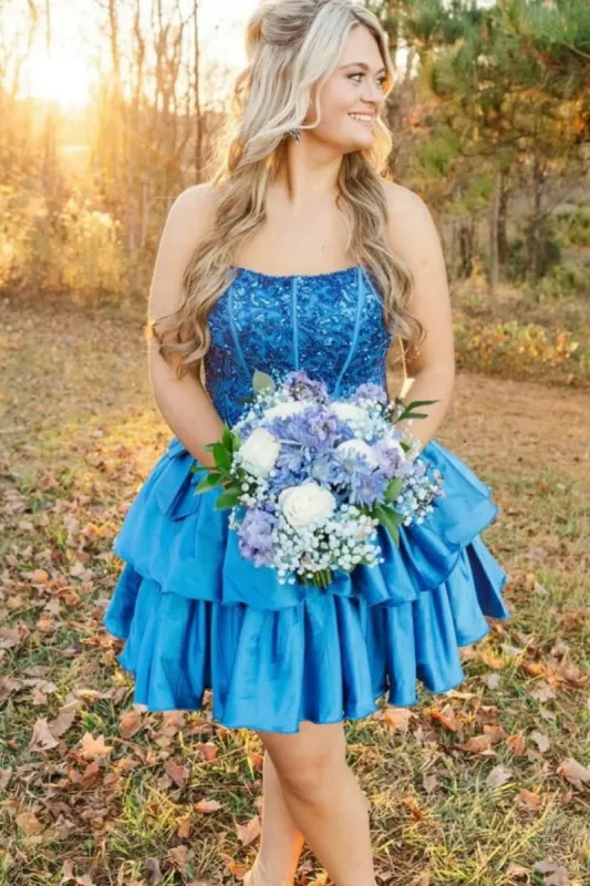 Quincy | Royal Blue - Strapless Sequins A-Line Homecoming Dress With Bow sold by KissProm