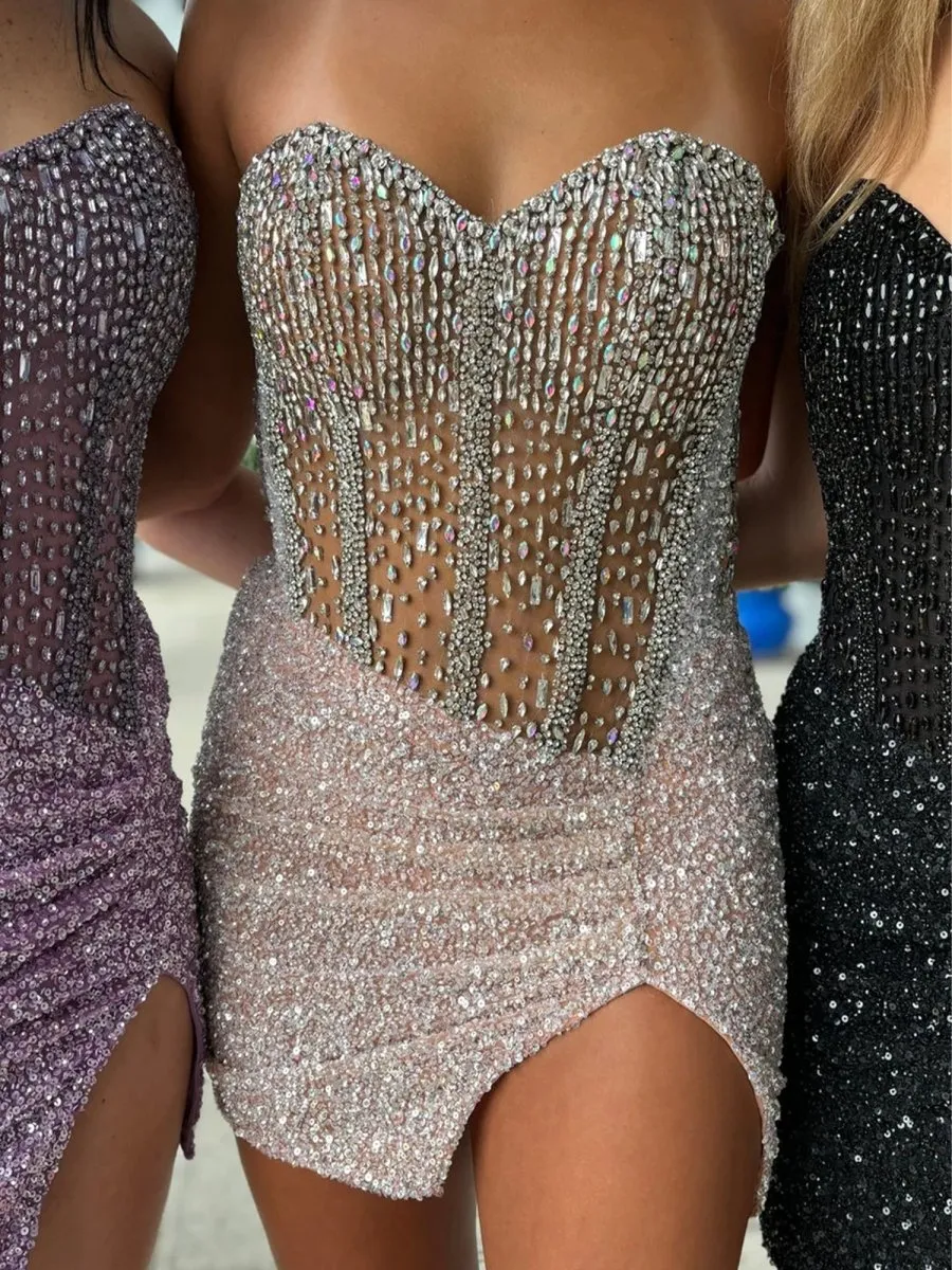 Bretta | Lavender - Sparkly Bodycon Strapless Sequins Short Homecoming Dresses With Beadings sold by KissProm product image thumbnail 2