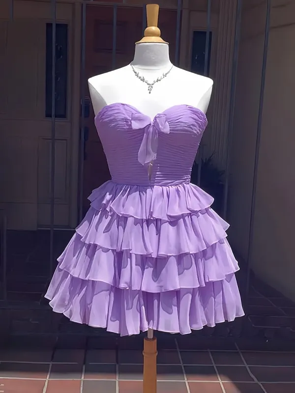Orlaith | Lavender - A Line Tulle Ruffles Sweetheart Short Homecoming Dresses with Bow sold by KissProm