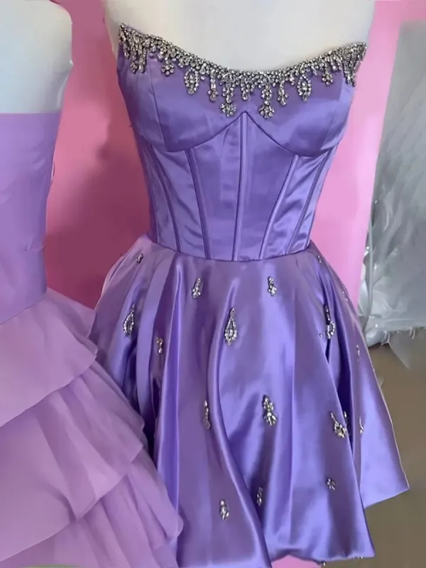 Damiana | Purple - A Line Scoop Neck Corset Beaded Short Homecoming Dresses sold by KissProm