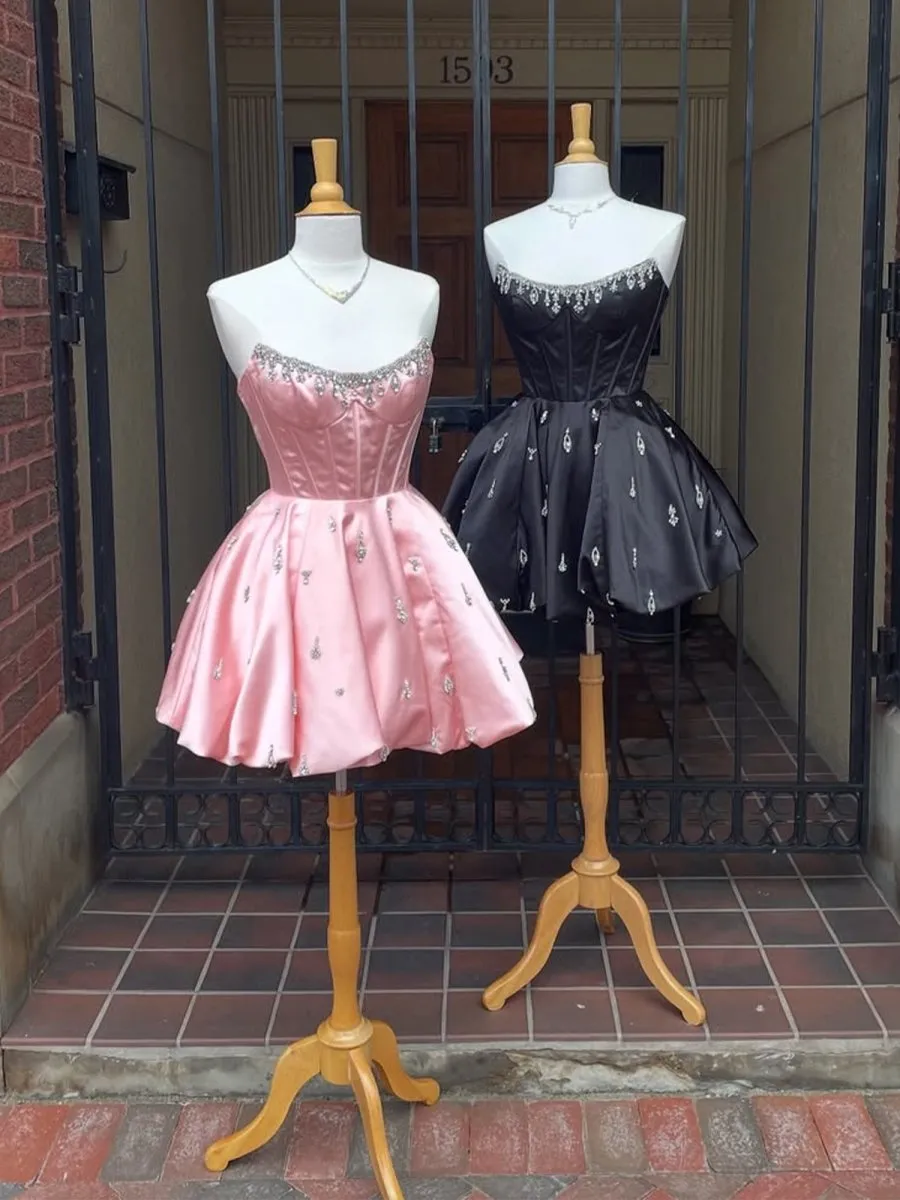 Damiana | Black - A Line Scoop Neck Corset Beaded Short Homecoming Dresses sold by KissProm product image thumbnail 3