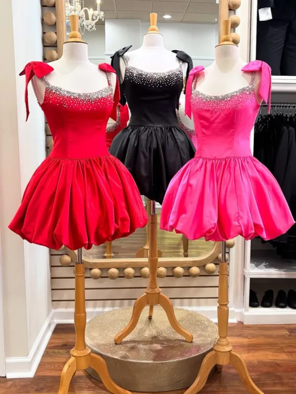 Fable | Black - A Line Scoop Neck Beaded Homecoming Dresses with Bows sold by KissProm
