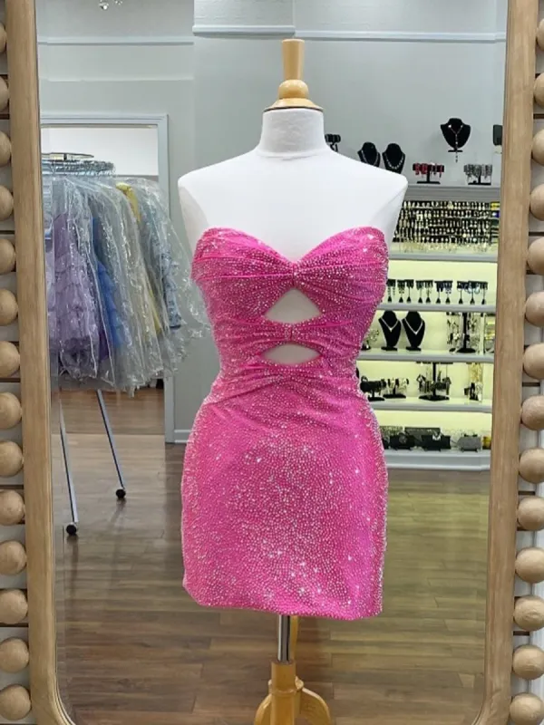 Eos | Fuchsia - Sheath Sweetheart Sequined Cut Out Short Homecoming Dresses sold by KissProm