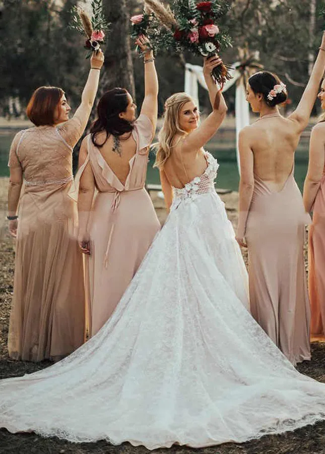 A Line Lace White Spaghetti Straps Wedding Dresses sold by KissProm product image thumbnail 4