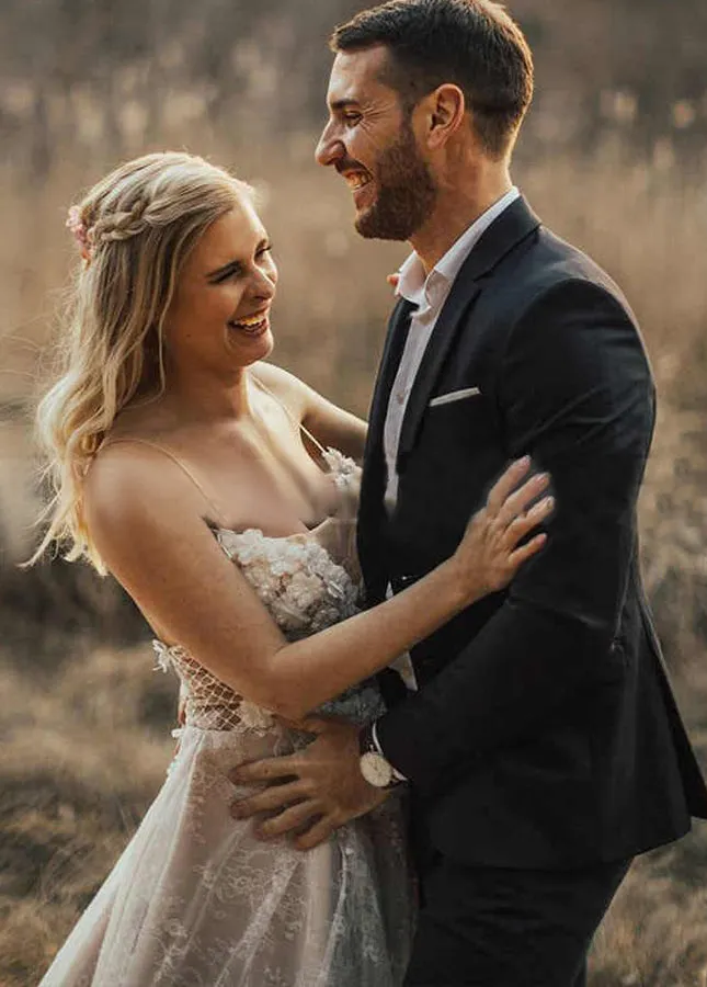 A Line Lace White Spaghetti Straps Wedding Dresses sold by KissProm product image thumbnail 3