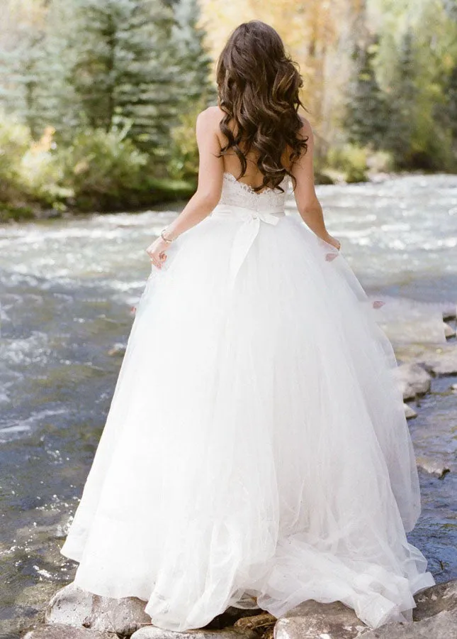 Simple Sleeveless Sweetheart Lace Backless Princess Wedding Dresses with Belt sold by KissProm product image thumbnail 4