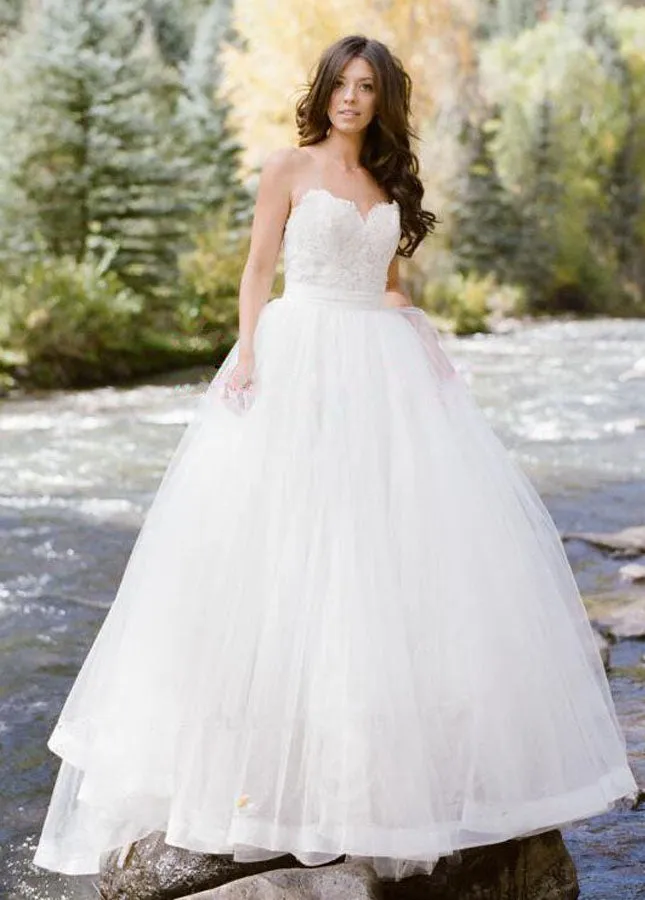 Simple Sleeveless Sweetheart Lace Backless Princess Wedding Dresses with Belt sold by KissProm product image thumbnail 3