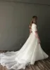 Short Sleeve V-Neck Simpe Pure White Modest Wedding Gown with Long Train sold by KissProm