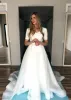 Short Sleeve V-Neck Simpe Pure White Modest Wedding Gown with Long Train sold by KissProm