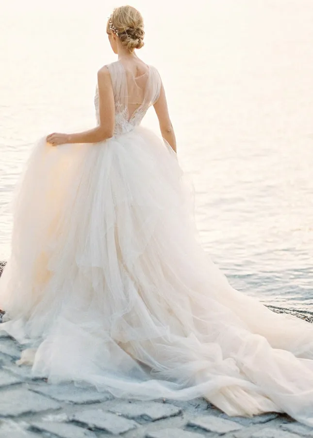 Illusion Lace V-Neck Appliqued Sleeveless V-Back Tulle Wedding Dress sold by KissProm product image thumbnail 3