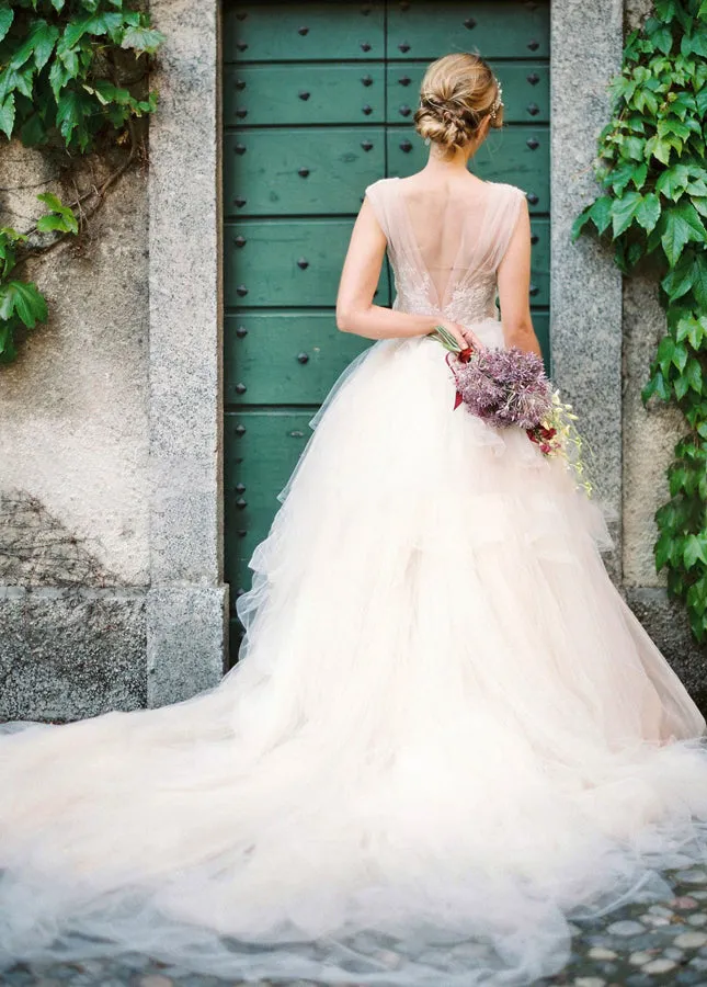 Illusion Lace V-Neck Appliqued Sleeveless V-Back Tulle Wedding Dress sold by KissProm product image thumbnail 2
