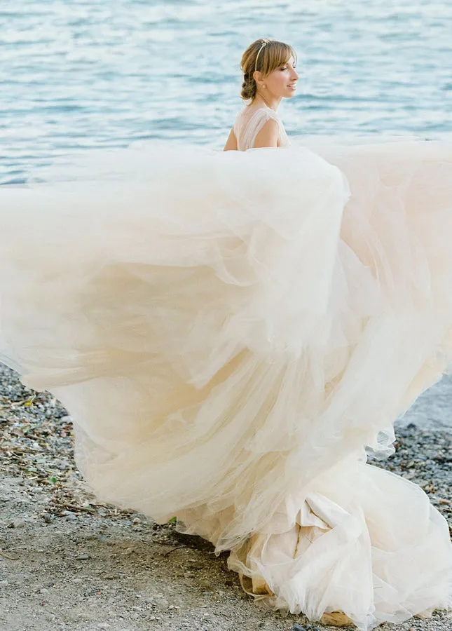 Illusion Lace V-Neck Appliqued Sleeveless V-Back Tulle Wedding Dress sold by KissProm product image thumbnail 4