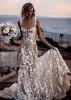 Sexy Lace Floral V-Neck Sleeveless Wedding Gown with Shoulder Straps sold by KissProm