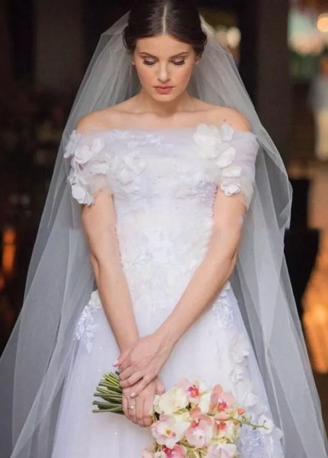 Appliques 3D Flowers Wedding Dresses Off-the-shoulder sold by KissProm product image thumbnail 3