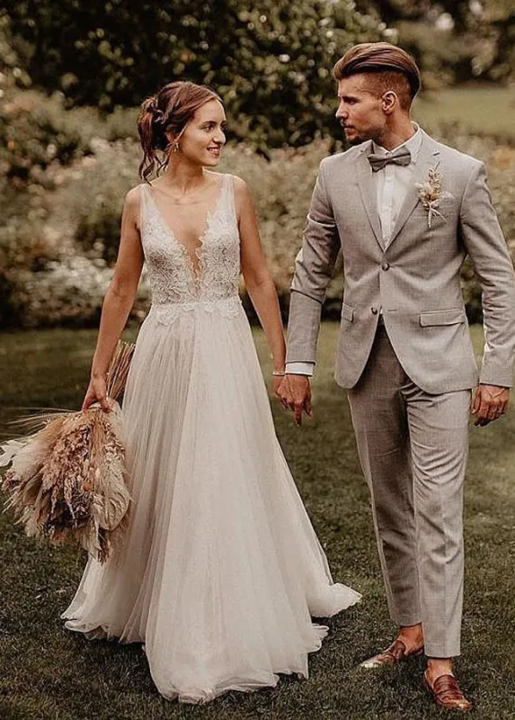 A Line V Neck Bohemian Wedding Dresses sold by KissProm