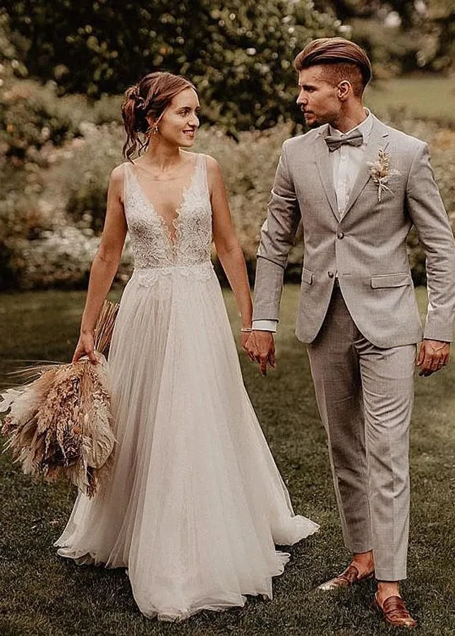 A Line V Neck Bohemian Wedding Dresses sold by KissProm