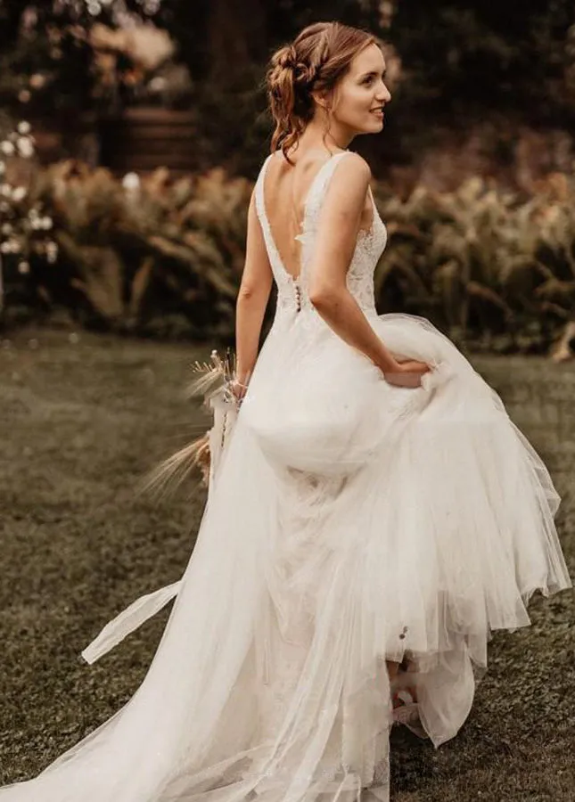 A Line V Neck Bohemian Wedding Dresses sold by KissProm product image thumbnail 5