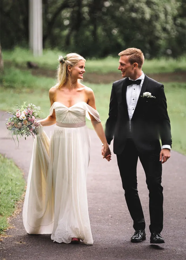 A Line Simple Chiffon Wedding Dresses Pleated Boho Bridal Dress sold by KissProm product image thumbnail 2