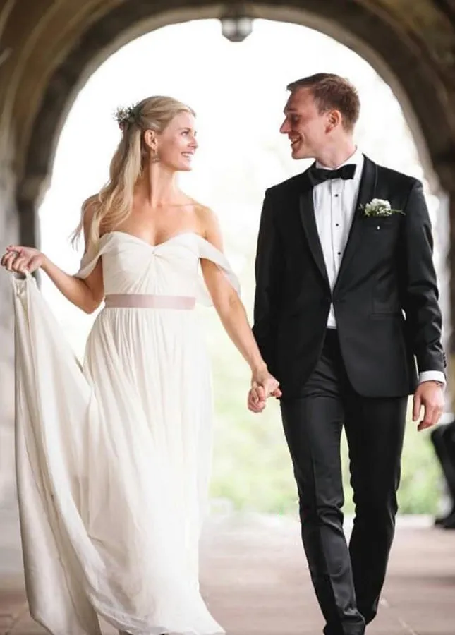 A Line Simple Chiffon Wedding Dresses Pleated Boho Bridal Dress sold by KissProm