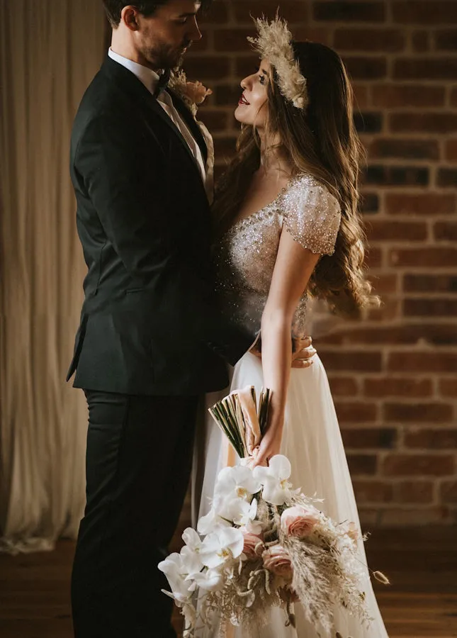 A Line Short Sleeves V Neck Wedding Dresses sold by KissProm product image thumbnail 3