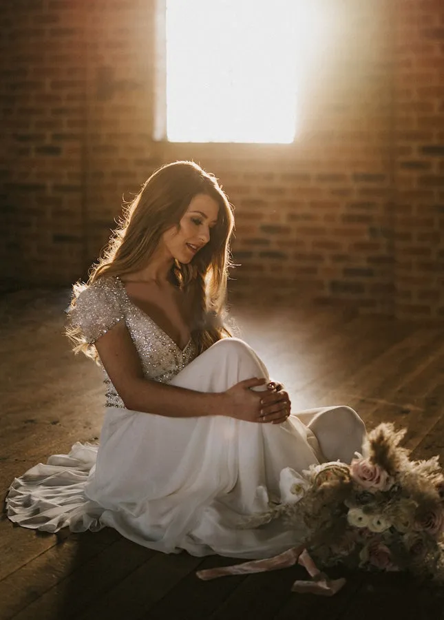 A Line Short Sleeves V Neck Wedding Dresses sold by KissProm product image thumbnail 5